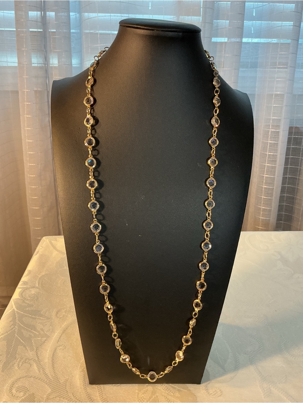 Rafaelian Cinerama Vintage Clear Austrian Crystal Bezel Gold Tone Necklace